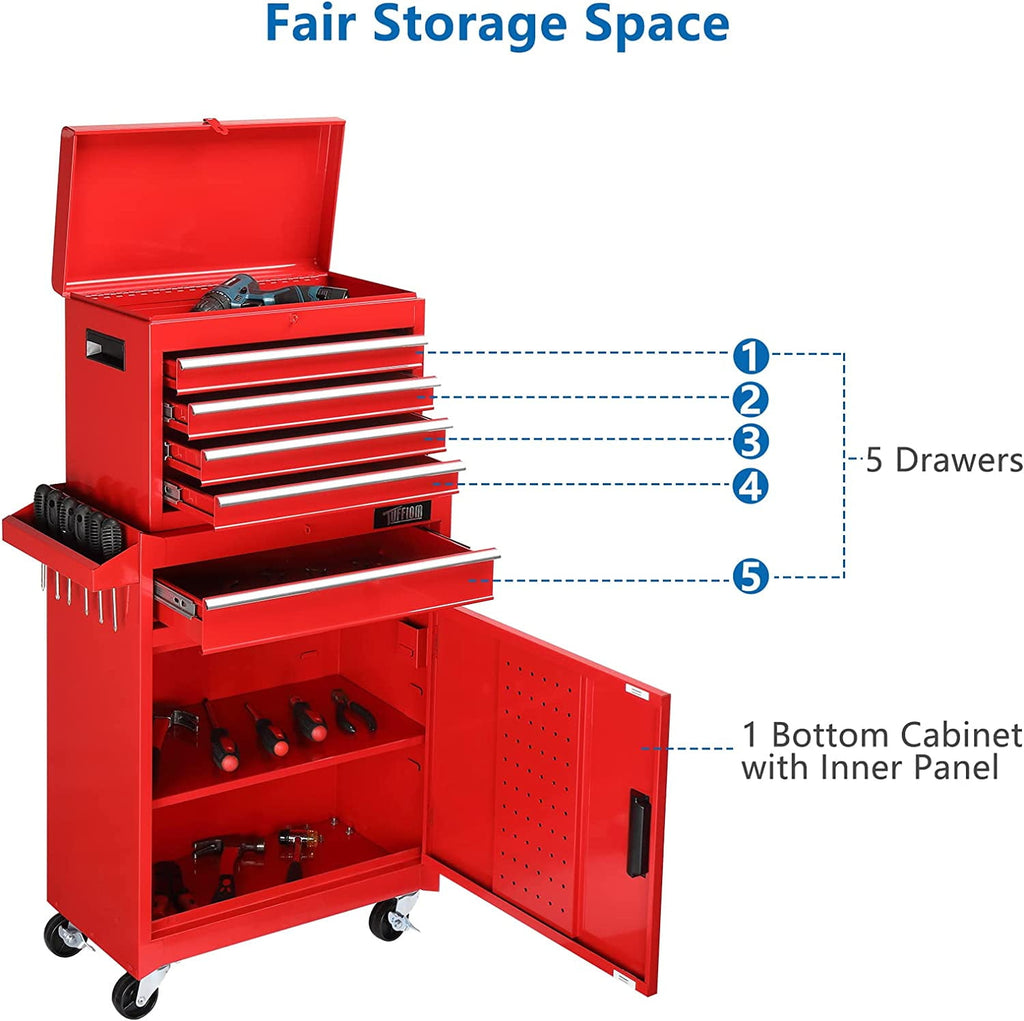TUFFIOM 5-Drawer Rolling Tool Chest, Tool Storage Cabinet with Adjustable Shelf, Tool Organizer Box - Image 2