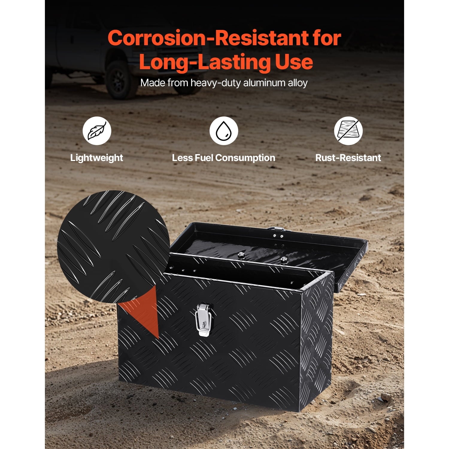 Durable Aluminum Truck Bed Tool Box, Textured Storage Box with Side and Top Handles, Organizer Chest for Trailers, Pi... - Image 3