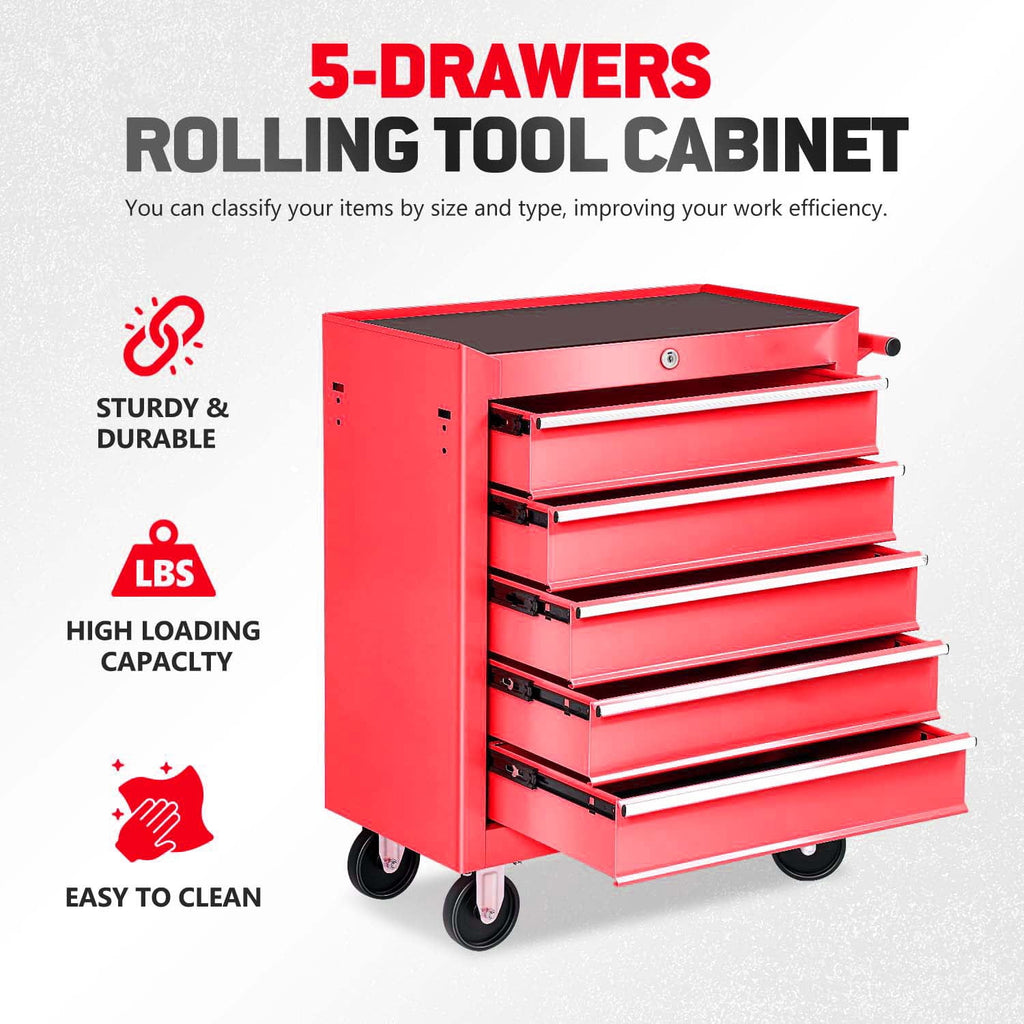 5-Drawer Rolling Tool Chest with Wheels Multifunctional Tool Chest Portable Tool Storage Cabinet with Locking System ... - Image 3