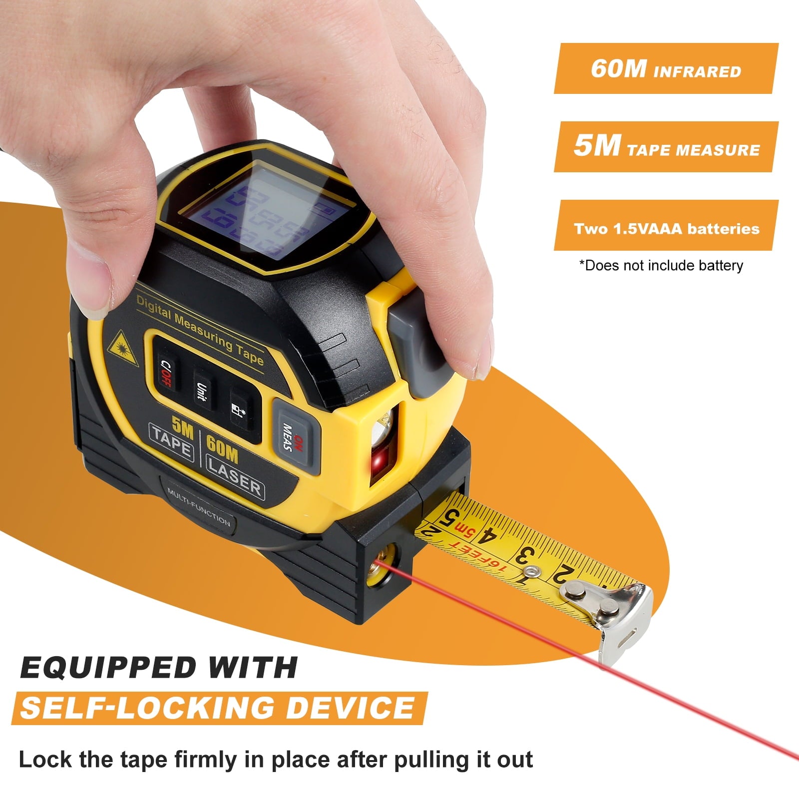 Almighty Ruler Self Locking Digital Tape Measure LED Display 3 in 1 Rangefinder Tape Measure Ruler Measuring Tape High Precision Almighty To - Image 3