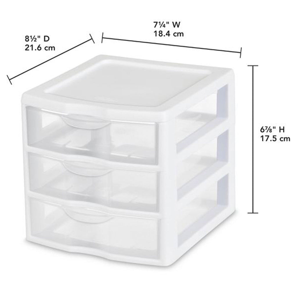 , 3 Drawer Clear Storage Bin, Desktop Drawer Storage Container, White