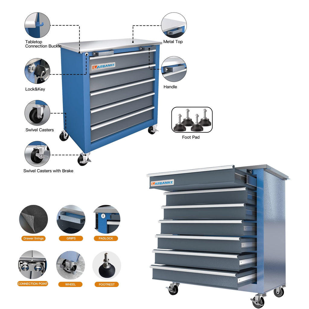 Cabinet,7 Drawer Chest and 5 Drawer Chest for Cected Use,Rolling Chest with 360 Brake Wheels and Padded Feet - Image 5