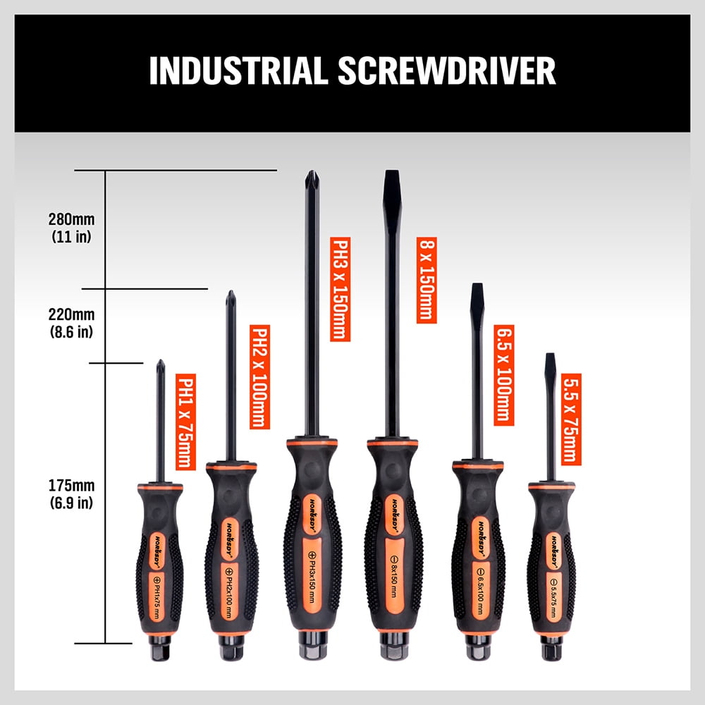 6-Pieces Magnetic bolster Screwdriver Set 3 Phillips 3 Flat Head Tips Fastening Chiselling and Loosening - Image 6