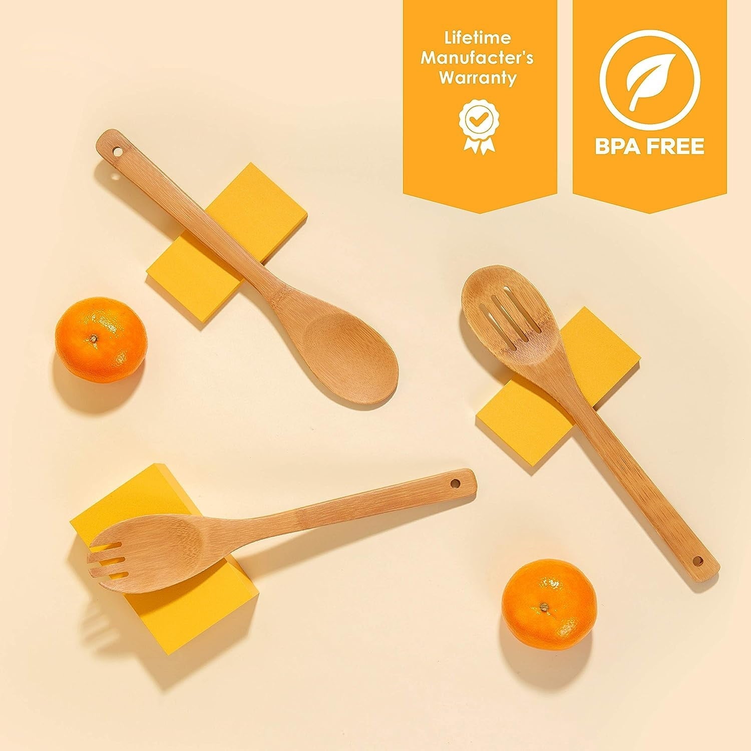 Wooden Spoons for Cooking, 6Pcs Banboo Spatula Spoon Tongs Utensils Set for Kitchen Cookware