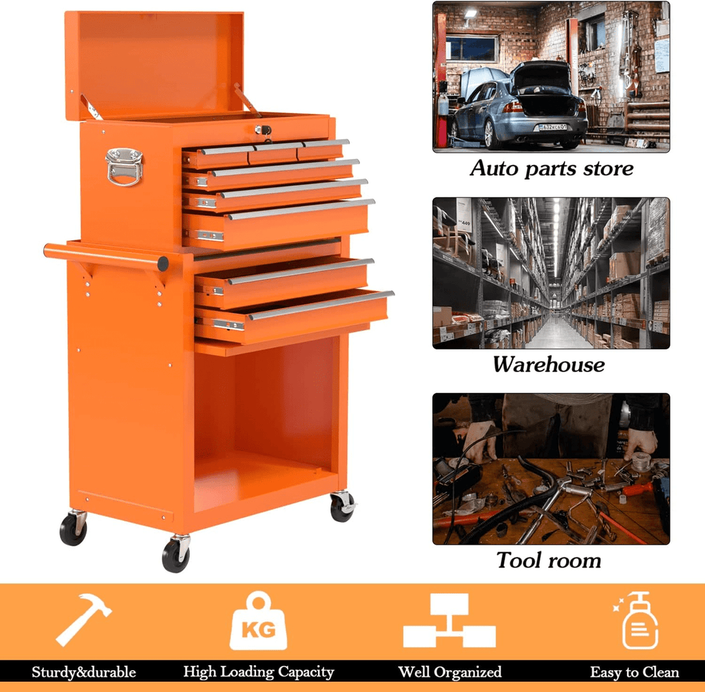 8-Drawer on wheels, Rolling Chest & Cabinet Large Capacity with , Lockable Organizer for Garage Workshop Warehouse, H... - Image 6