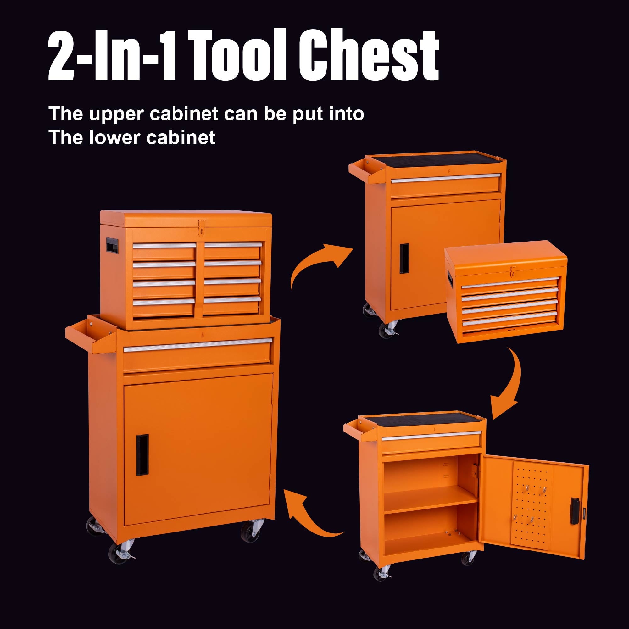 Tool Chest, 5-Drawer Rolling Tool Storage Cabinet with Detachable Top Tool Box, Liner, Universal Lockable Wheels, Adjustable Shelf, Locking - Image 3