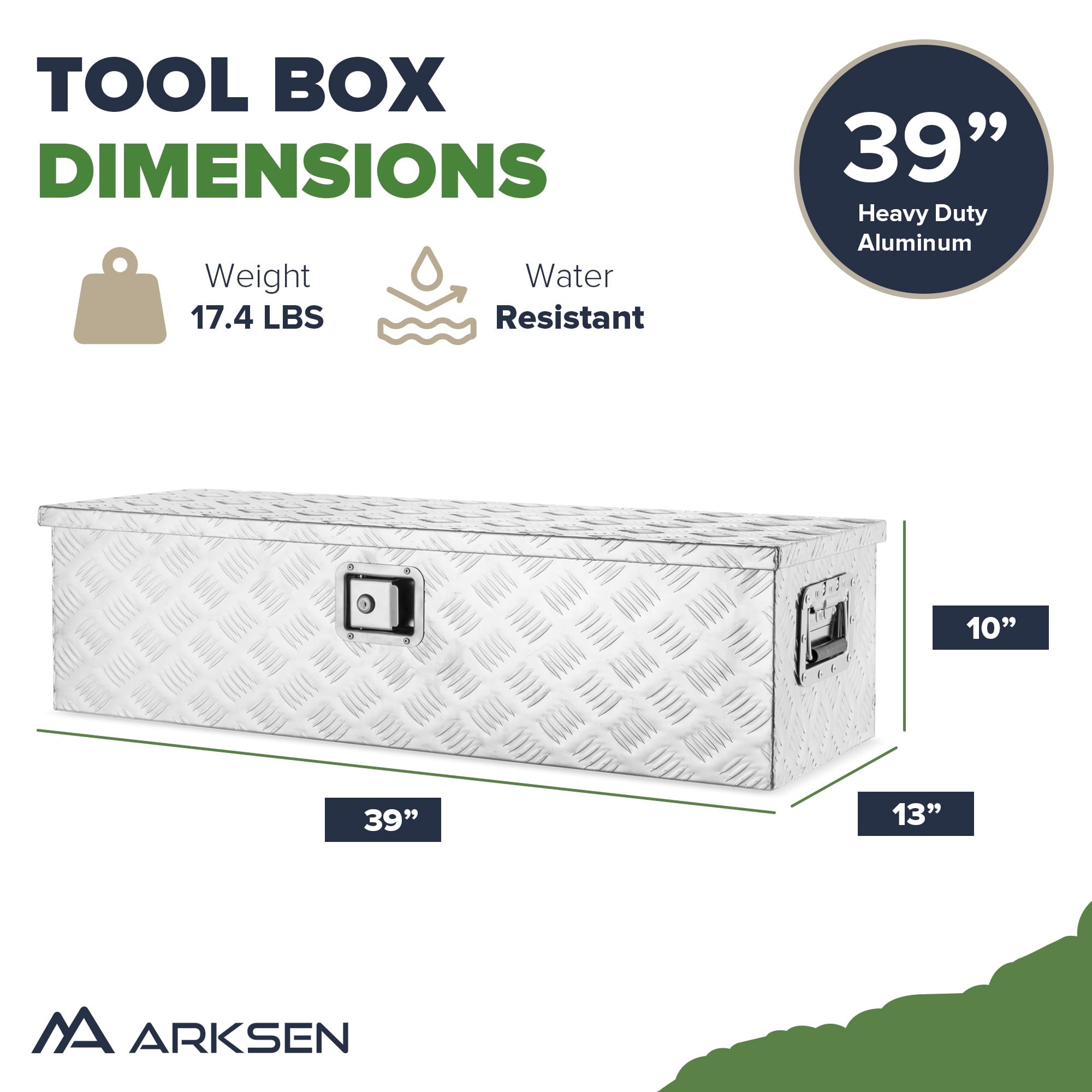 39" Aluminum Bar Tread Tool Box Chest Box Pick Up Truck Bed RV Trailer Toolbox Storage With Side Handle And Lock Keys... - Image 6