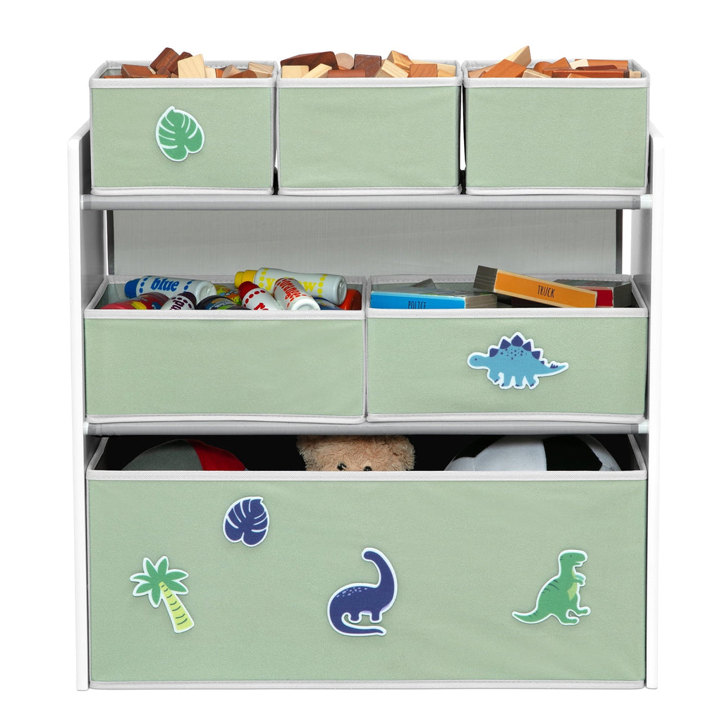 Design &amp; Store 6 Bin Toy Storage Organizer with Interchangeable Patches, Green/Pink