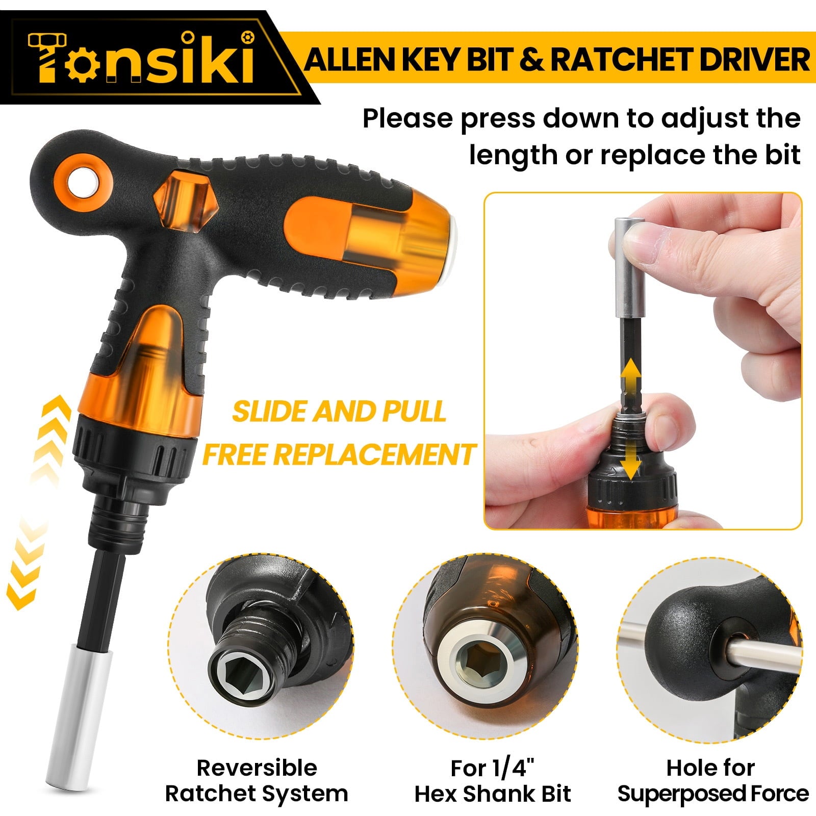 9Pcs Allen Key Bit & Ratchet Screwdriver Set, Impact Hex Head Allen Wrench Drill Bits, 1/4” Magnetic Hex Shank hex bi... - Image 2
