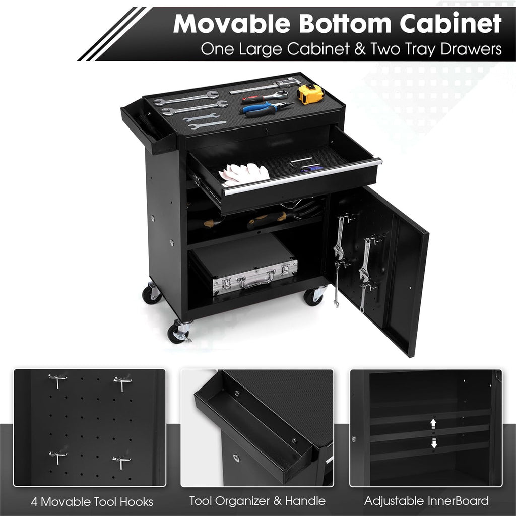 2 in 1 Steel Rolling Box & Cabinet On Wheels for Garage, 5-Drawer, Black - Image 6
