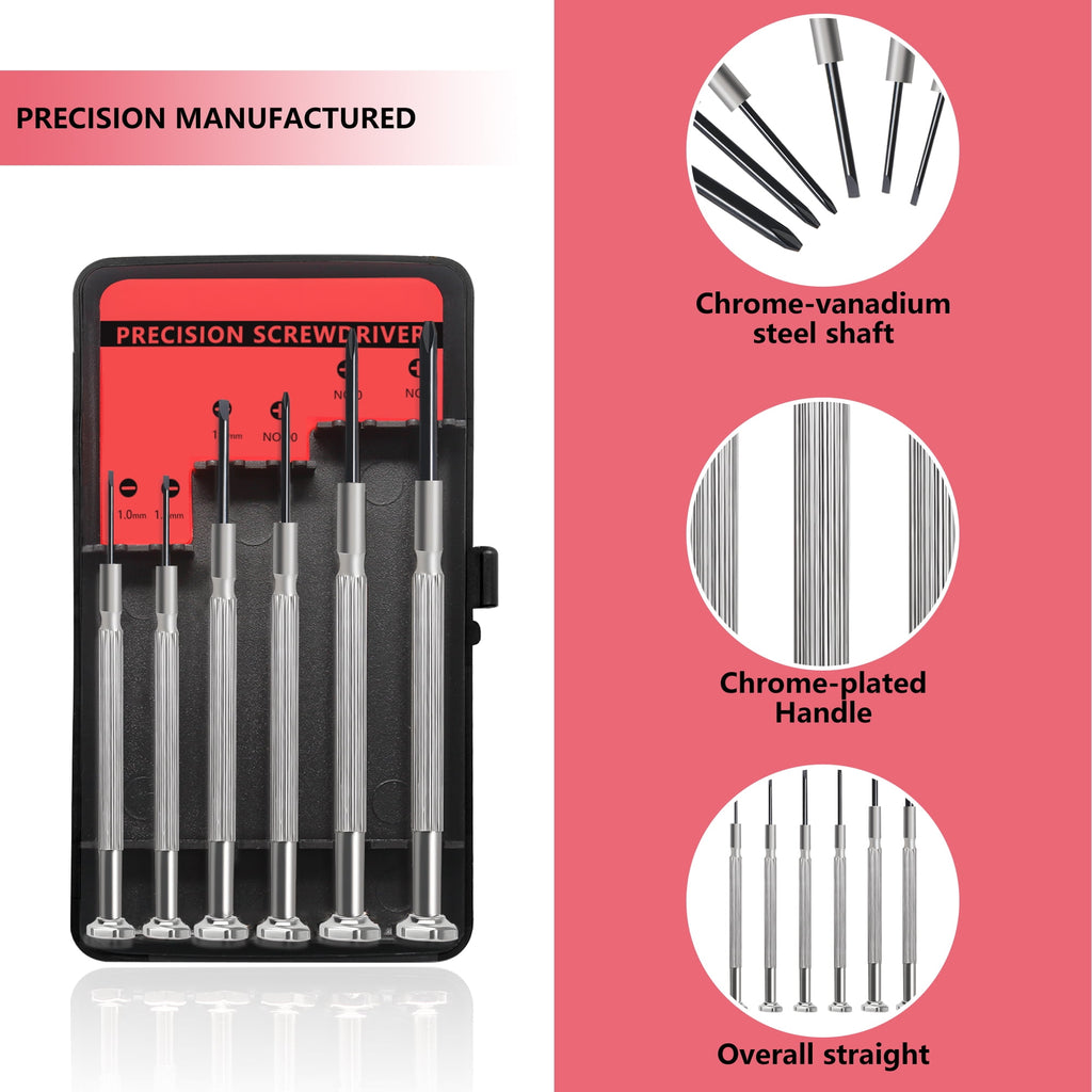 6 Pcs Small Screwdriver Set, Mini Screwdriver Set, Eyeglass Repair Screwdriver with 6 Different Sizes of Flat and Phi... - Image 3