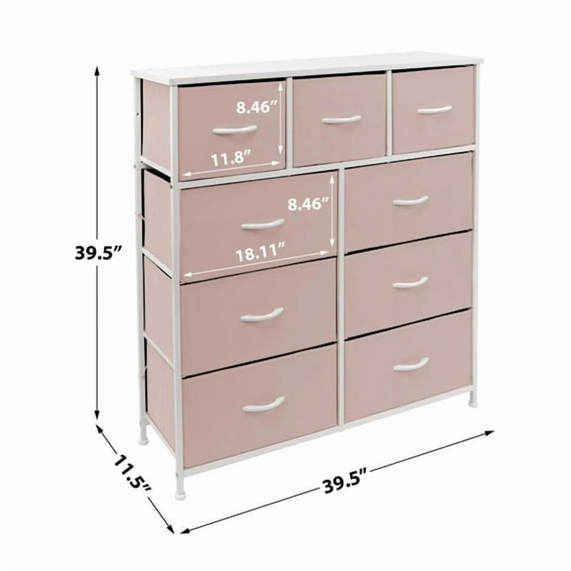 Dresser, Storage Organizer with 9 Drawers for Bedroom, Chest of Drawer with Fabric Bin, Sturdy Metal Frame, Wood Top for Closet, Nursery,Black