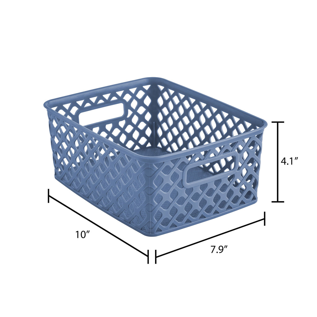Small White Decorative Plastic Storage Basket, 10 in x 8 in x 4 in