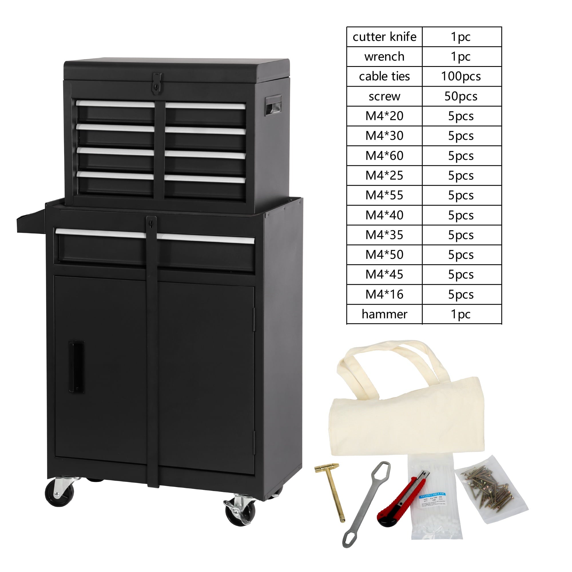 Rolling Tool Box, 5-Drawer Tool Chest On Wheels, Heavy Duty Garage Storage Cabinet with Top Box, 154pcs tools, Detachable Tool Organizer Loc - Image 5