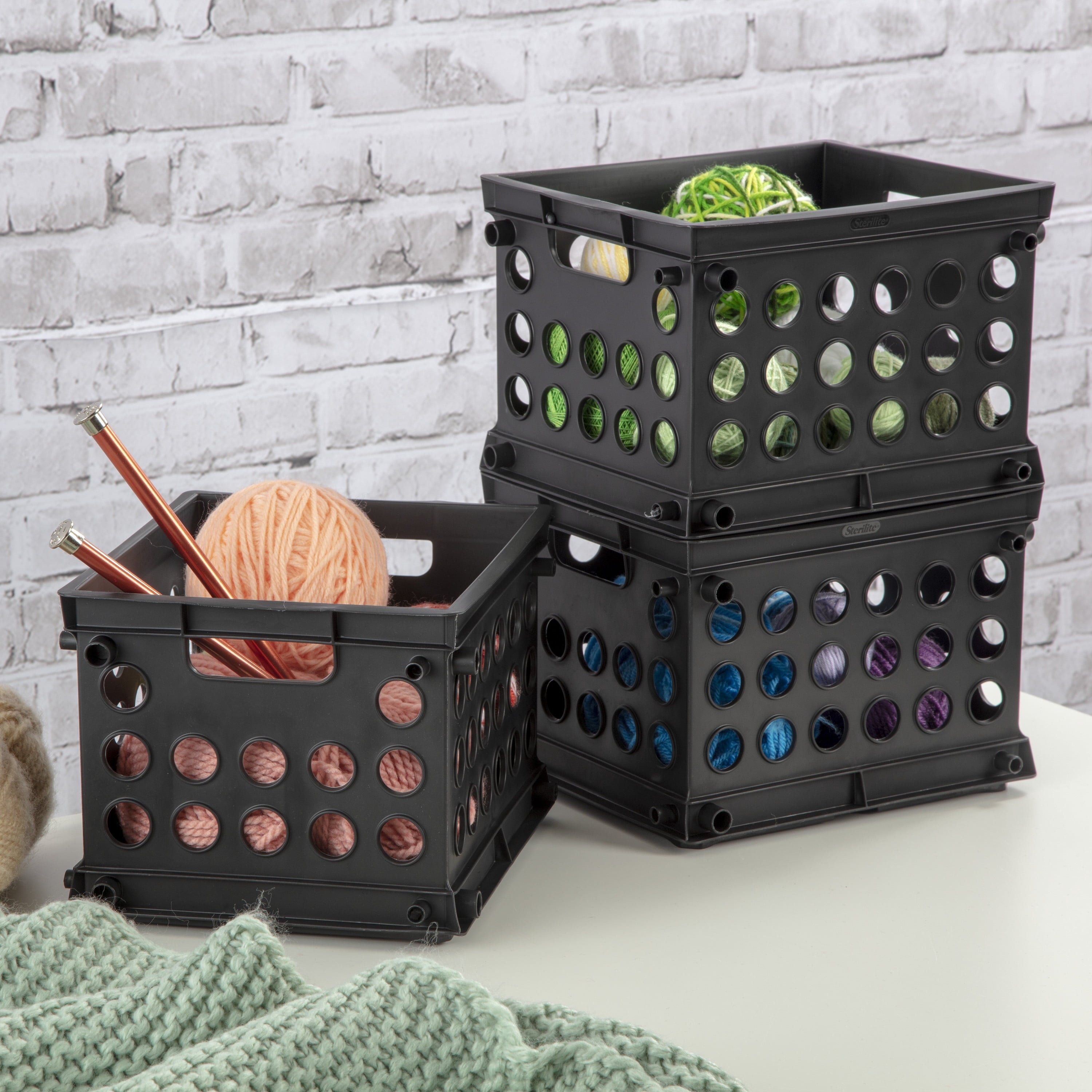 Mini Crate, Plastic Storage Bin, Black
