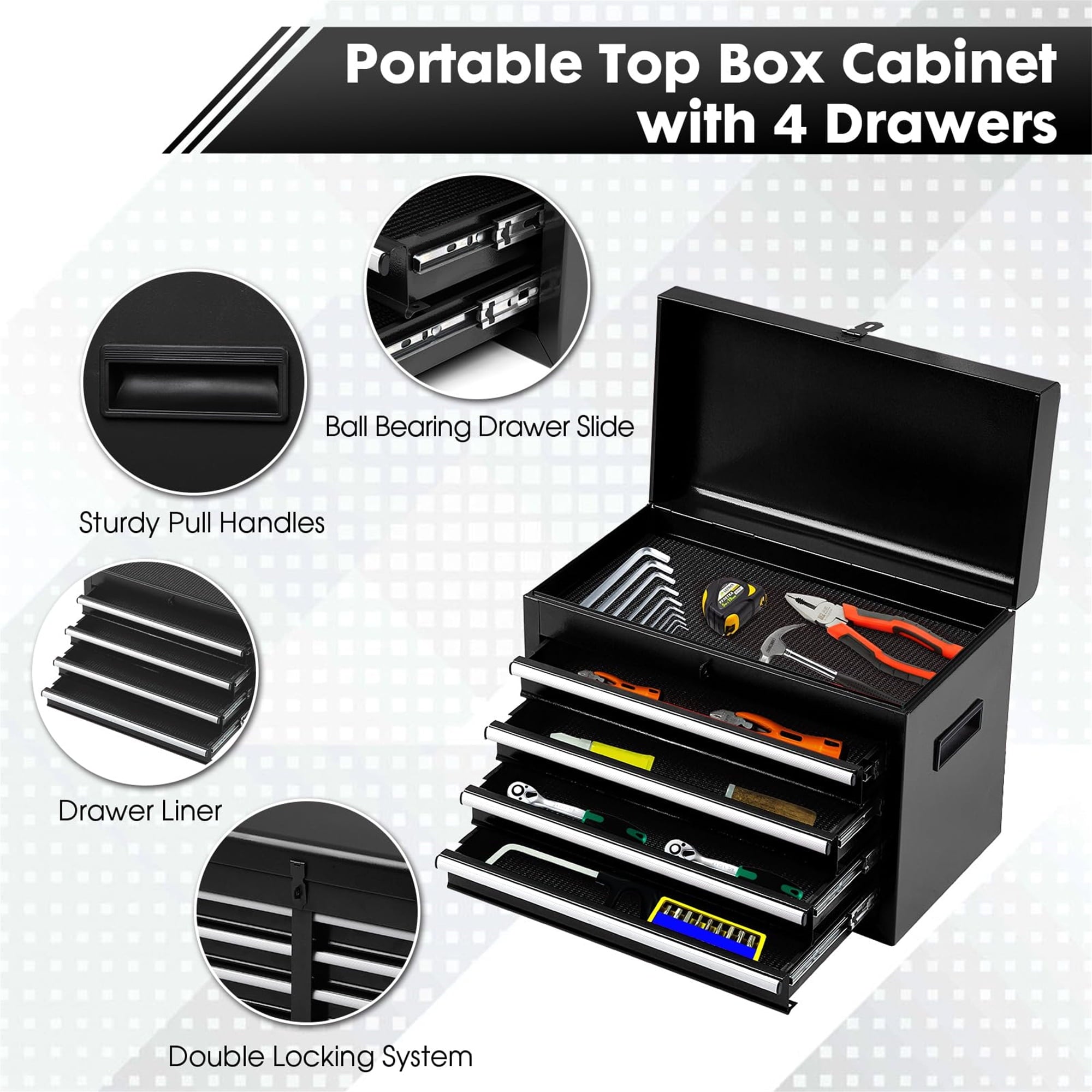 2 in 1 Steel Rolling Box & Cabinet On Wheels for Garage, 5-Drawer, Black - Image 5