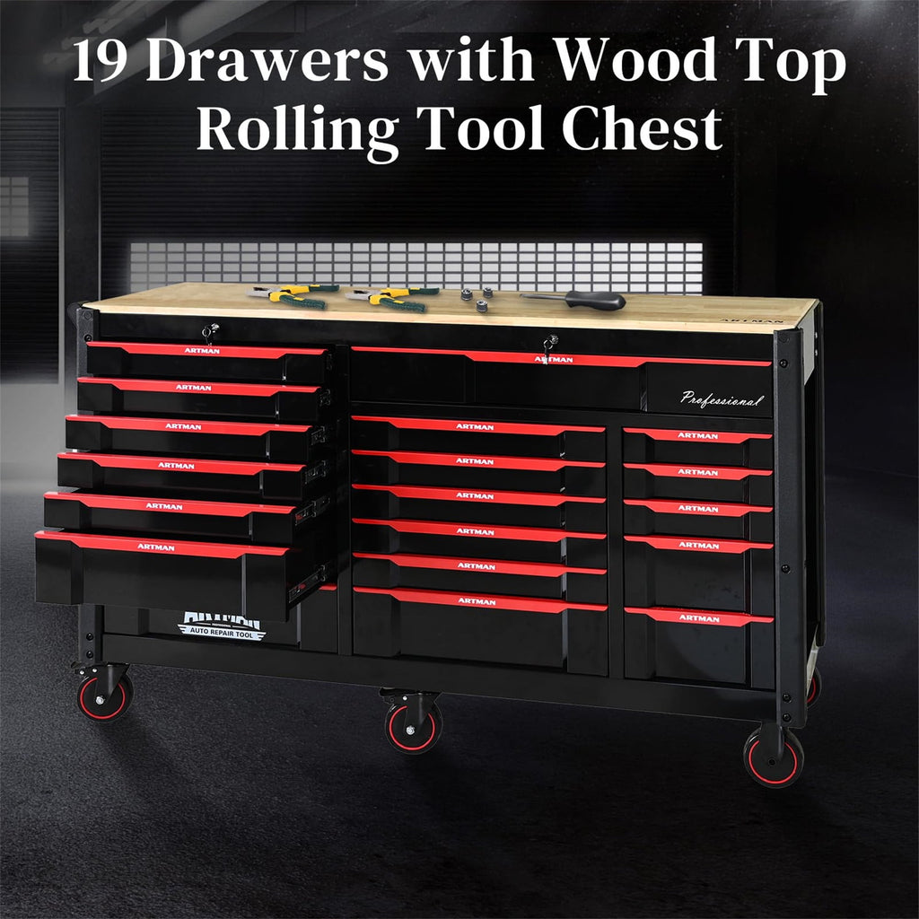 65" Oversized Tool Box, 19-Drawer Rolling Tool Chest with Desktop & Lockable for Garage - Image 3