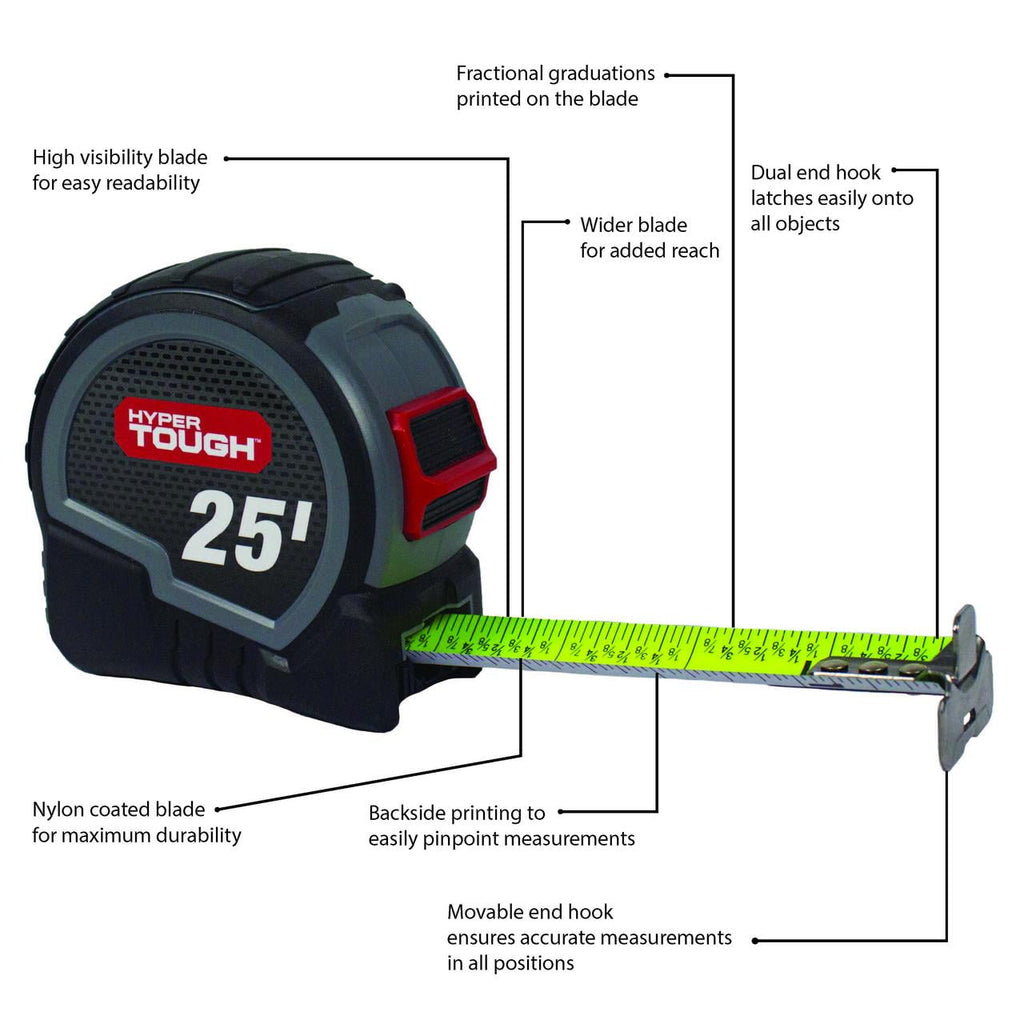 Hyper Tough 25ft. Wide Blade Steel Tape Measure - Image 5