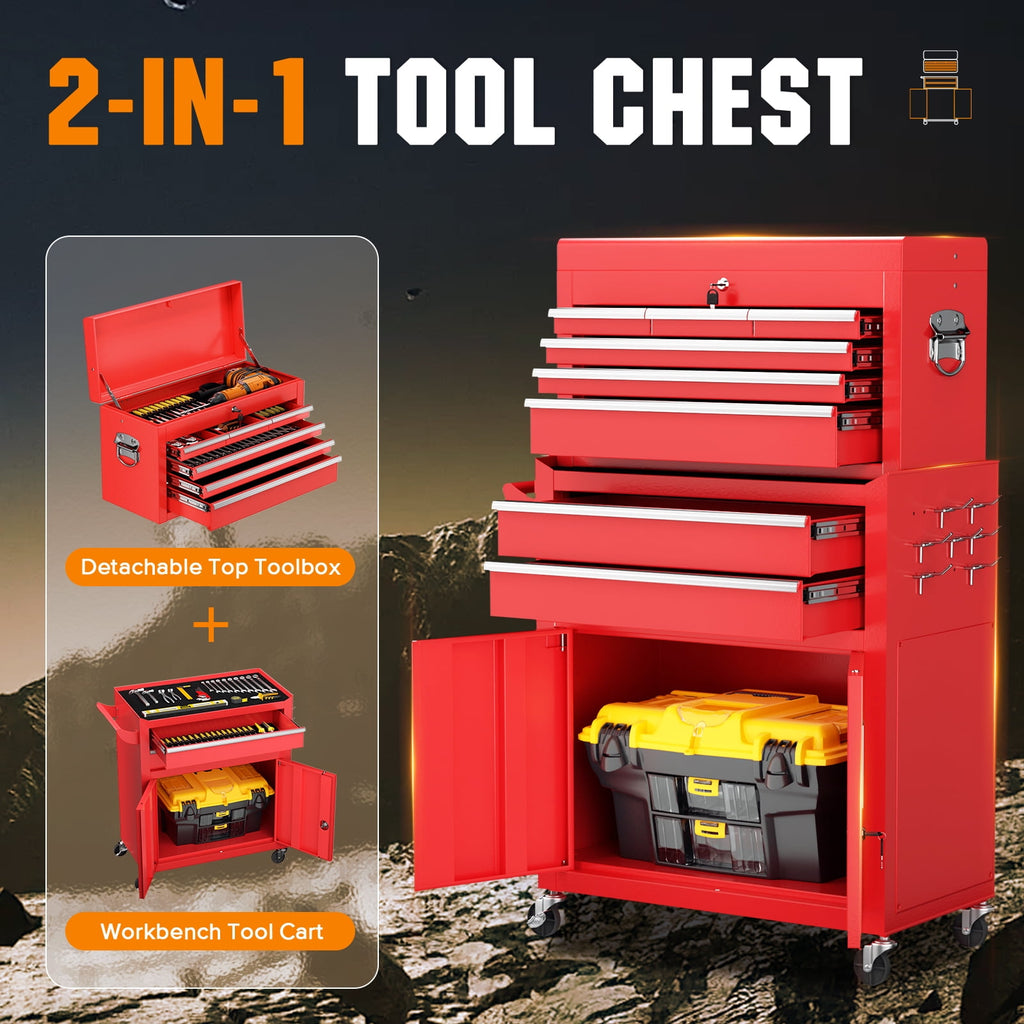 & Cabinet, Large Capacity 8-Drawer Rolling Box Organizer with Wheels Lockable, Red - Image 3