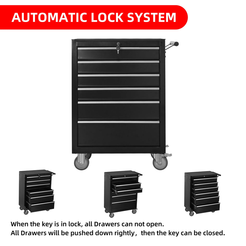 6-Drawer Rolling Tool Chest Cabinet, Large Capacity Metal Tool Box with Wheels,Black - Image 4
