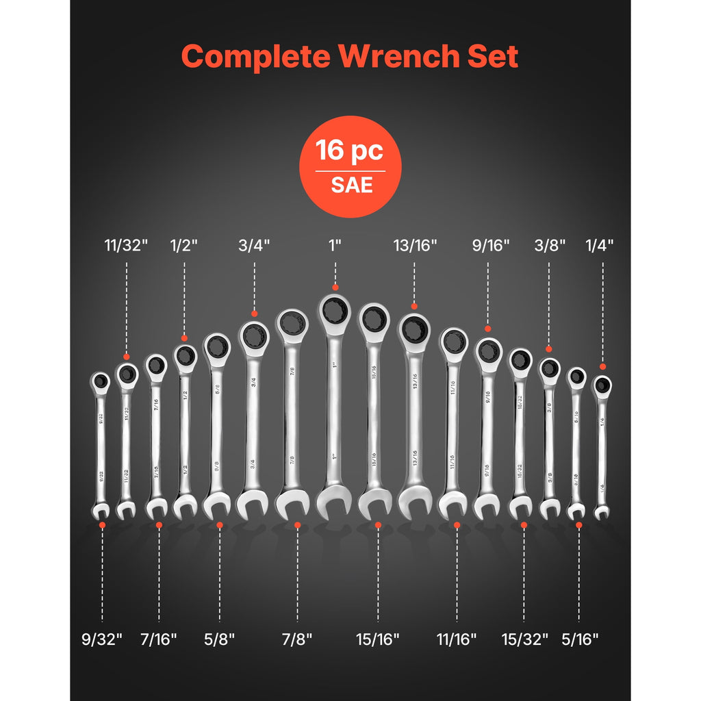 16-Piece SAE Ratcheting Wrench Set, Cr-V Steel Construction, 72-Tooth Design, Includes Roll-Up Pouch, Open-End Wrench... - Image 2