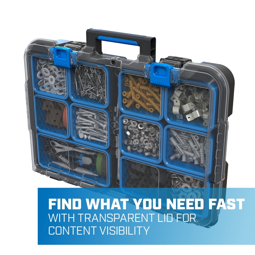 Small Parts Organizer with Removable Bins, Black with Blue Accents - Image 3
