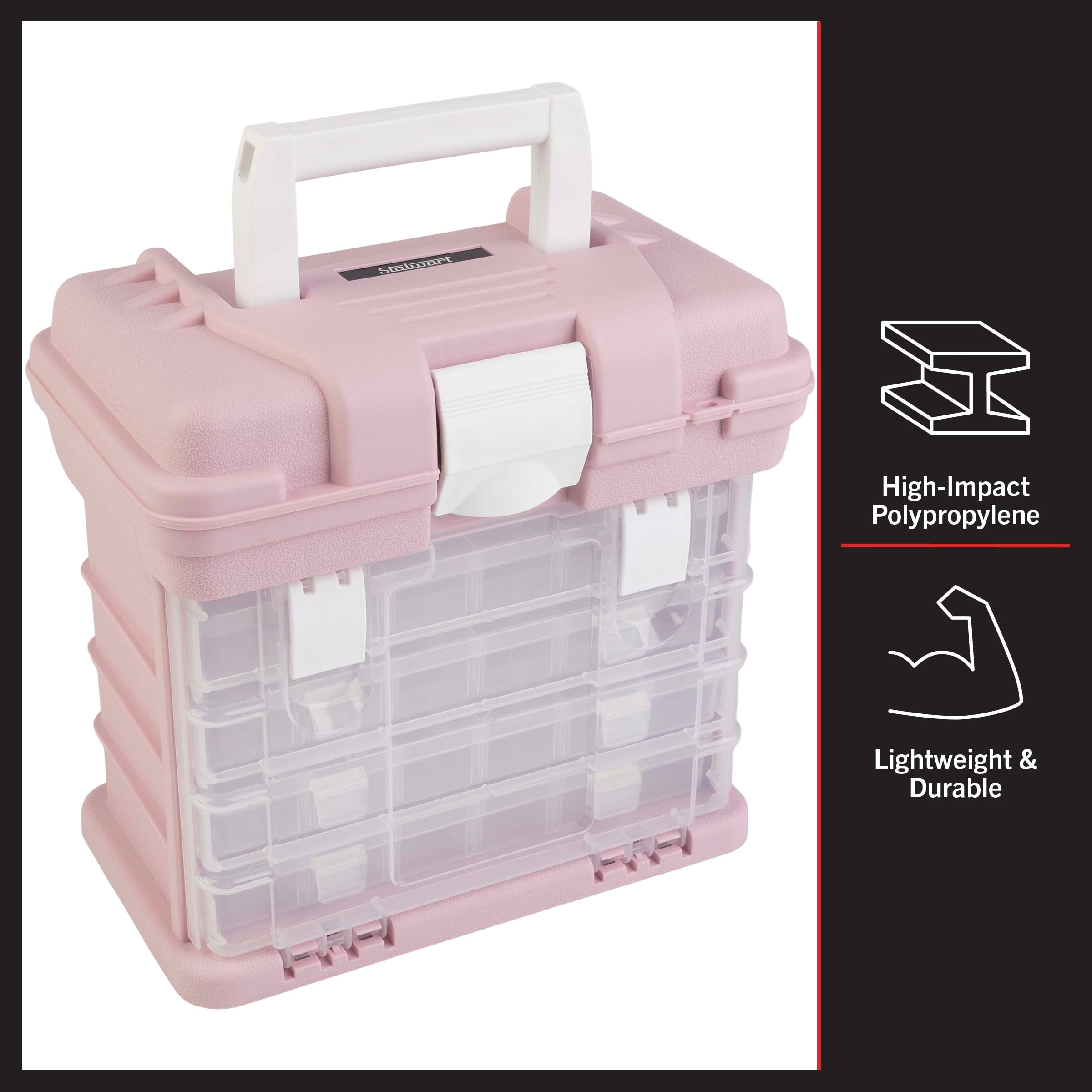 Stalwart Small Parts Organizer Toolbox for Hardware, Tackle or Crafts, Pink - Image 5
