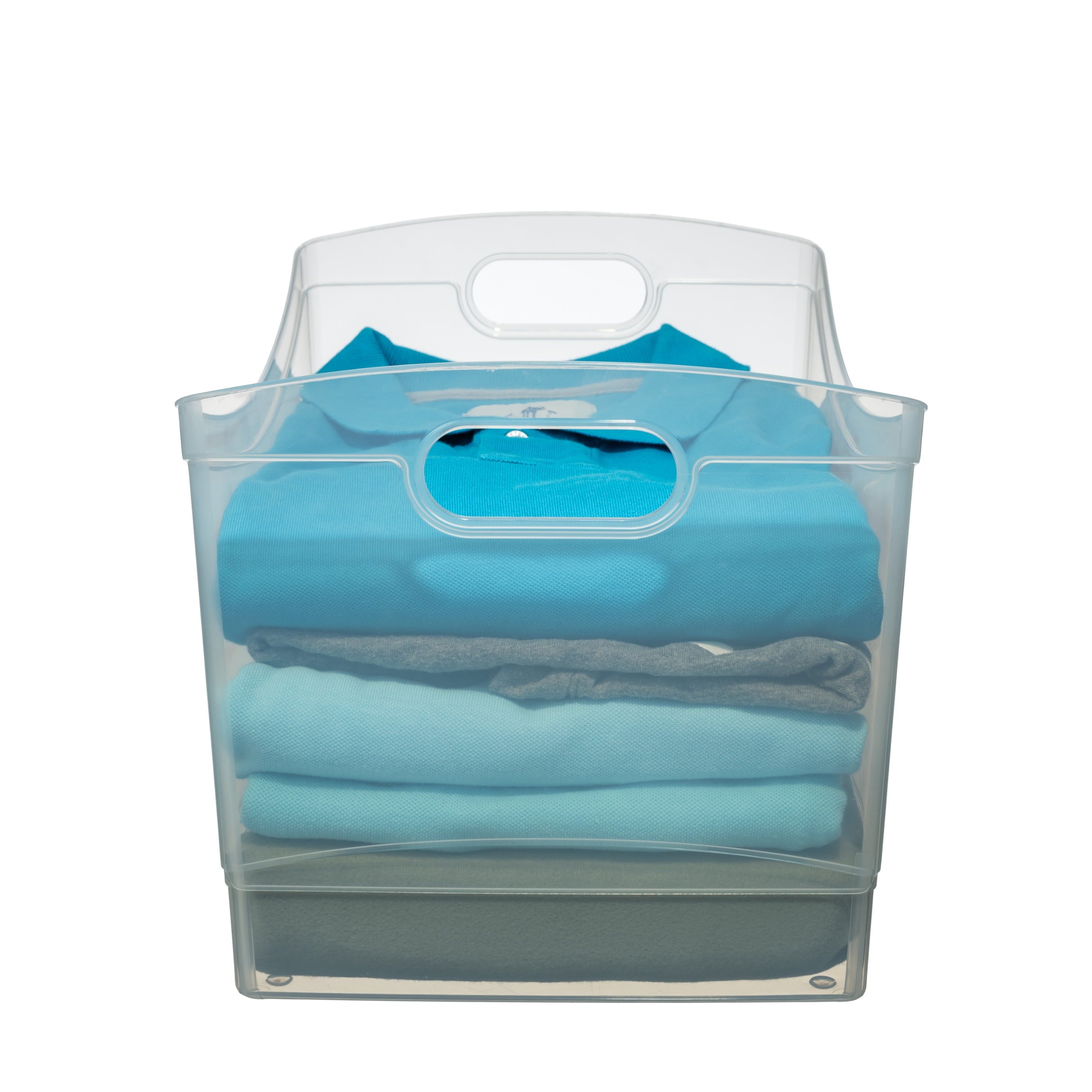 Clear Plastic Utility Storage Bin Organizer with Built-In Handles, Large Storage Container for Pantry, Closet, Cabinet and Shelf Organization, 15.3" x 10.4" x 9.8"
