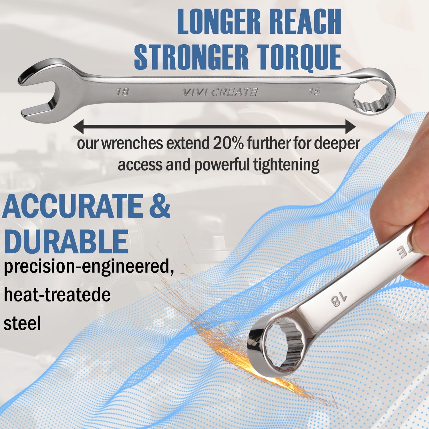 26-Piece Combination Wrench Set, SAE & Metric 8mm24mm & 1/41, Chrome Vanadium Steel Open End Wrenches with 12-Point B... - Image 6