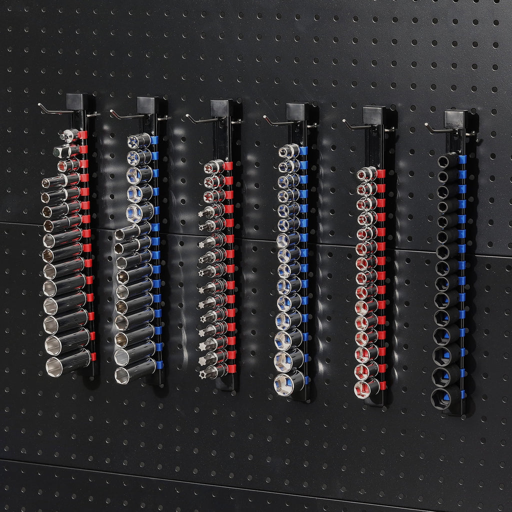 CASOMAN 12-Piece ABS Socket Organizer Set, Socket Holder Rail with 174 Clips, 1/4" 3/8" 1/2" Drive, Blue Red Black for Tool Box & Drawer Sto - Image 6