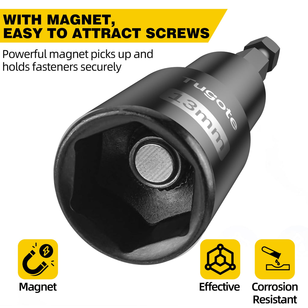 61PCS Impact Nut Driver Set - Magnetic Deep Nut Drivers for Drills, Includes Metric & SAE Socket Adapters, Wing Nut Driver, 1/4'' Quick Chan - Image 4