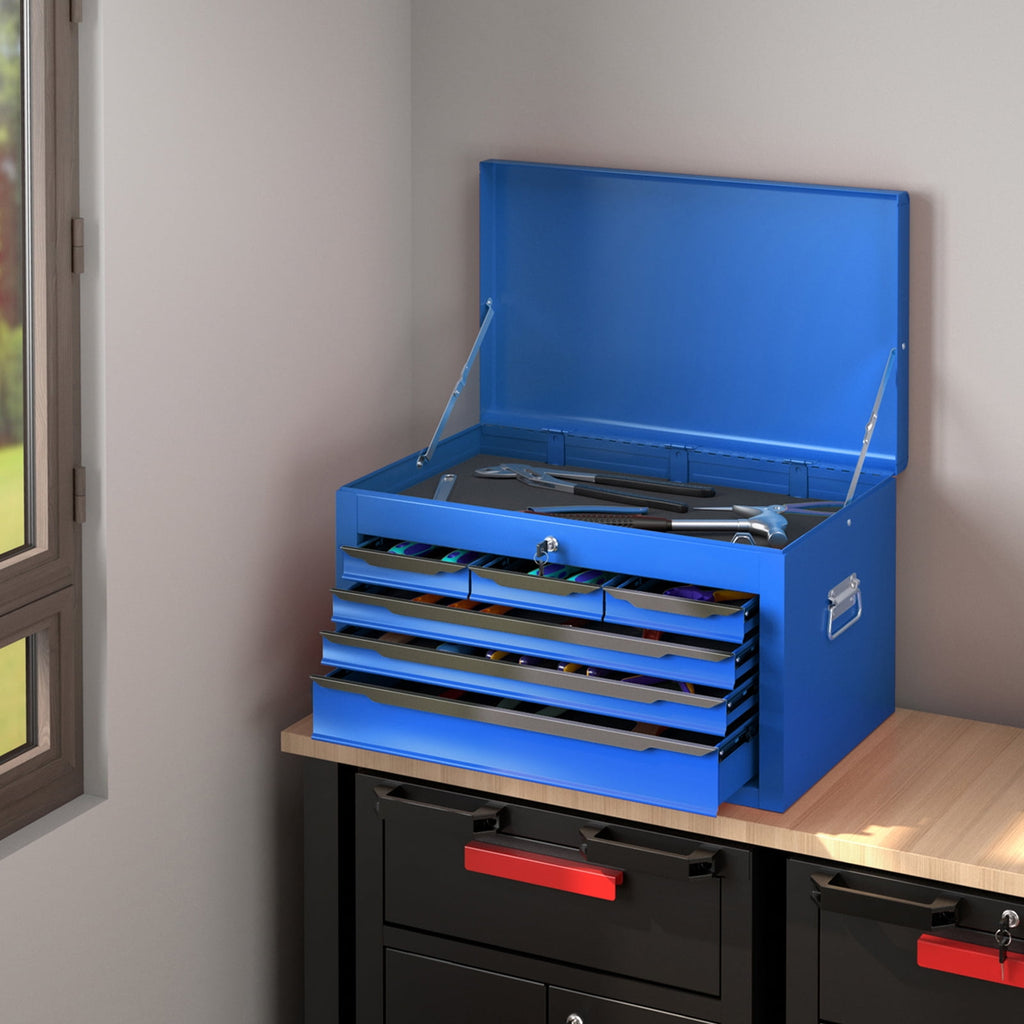 24'' Tool Chest Case Steel Tool Box w/ 6 Drawers Top Storage Automatic Lock Blue - Image 2