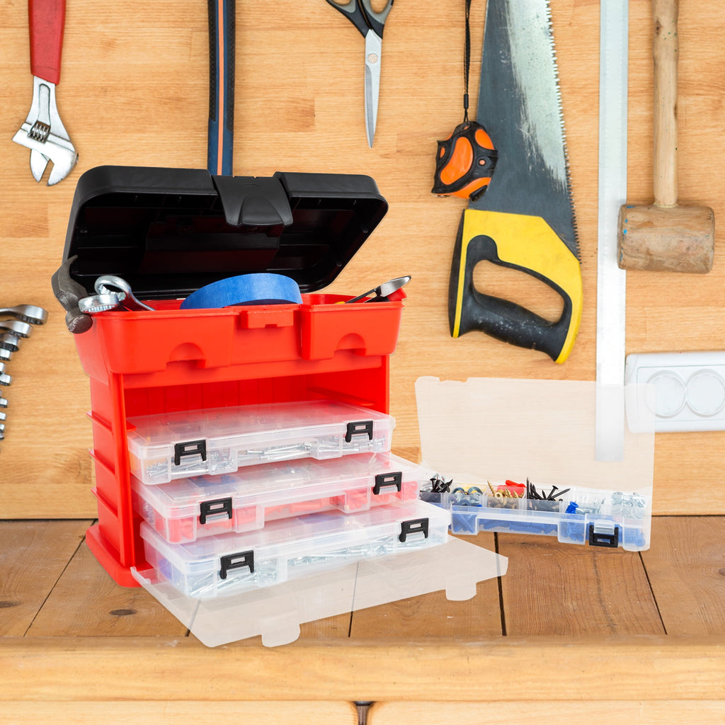 Portable Tool Storage Box - Small Parts Organizer with 4 Multi-Compartment Trays for Fishing Tackle, Hand Tools, or C... - Image 6