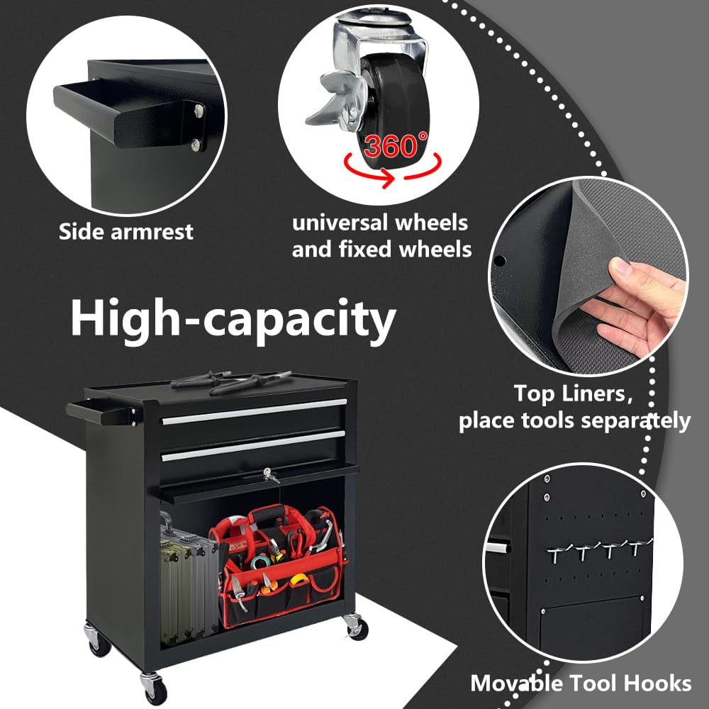 8-Drawer Chest, 2-in-1 Box with Wheels Metal Chest Cabinet for Garage, Workshop, Black - Image 5