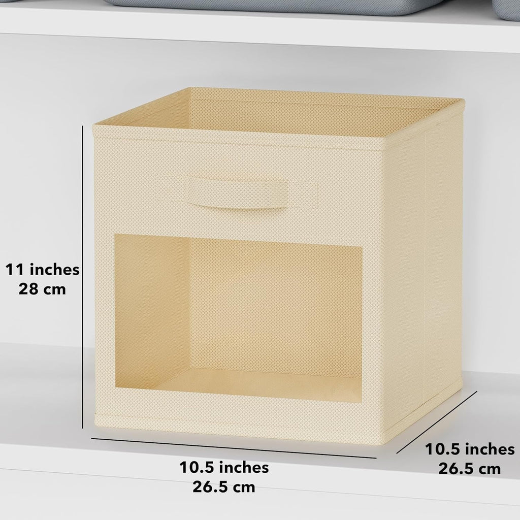 Storage Cubes with Clear Windows, Set of 6 Fabric Bins, 11 Inch, Black