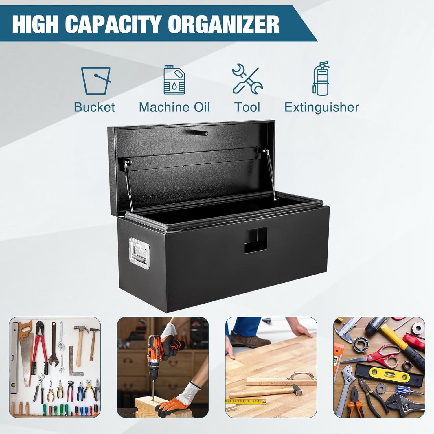 Studyset Black Steel Truck Bed Tool Box, 30"x 15"x 15", Black Powder Coated Storage Chest, Weatherproof Tool Organizer Truck Box for Organiz - Image 4