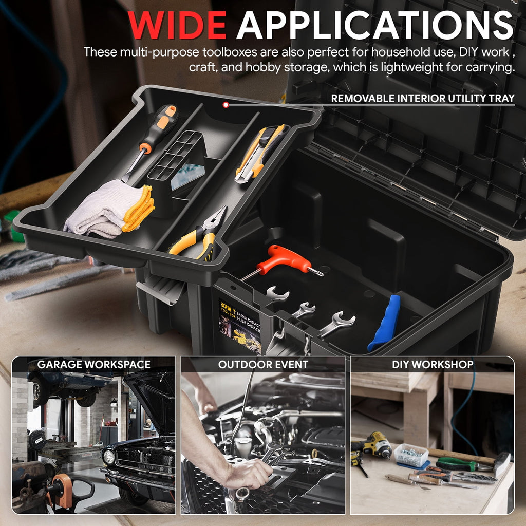 2pcs Tool Boxes Set - Lockable Organizer Storage Portable Toolbox with Removable Tray for Workshop Garage & Household... - Image 3