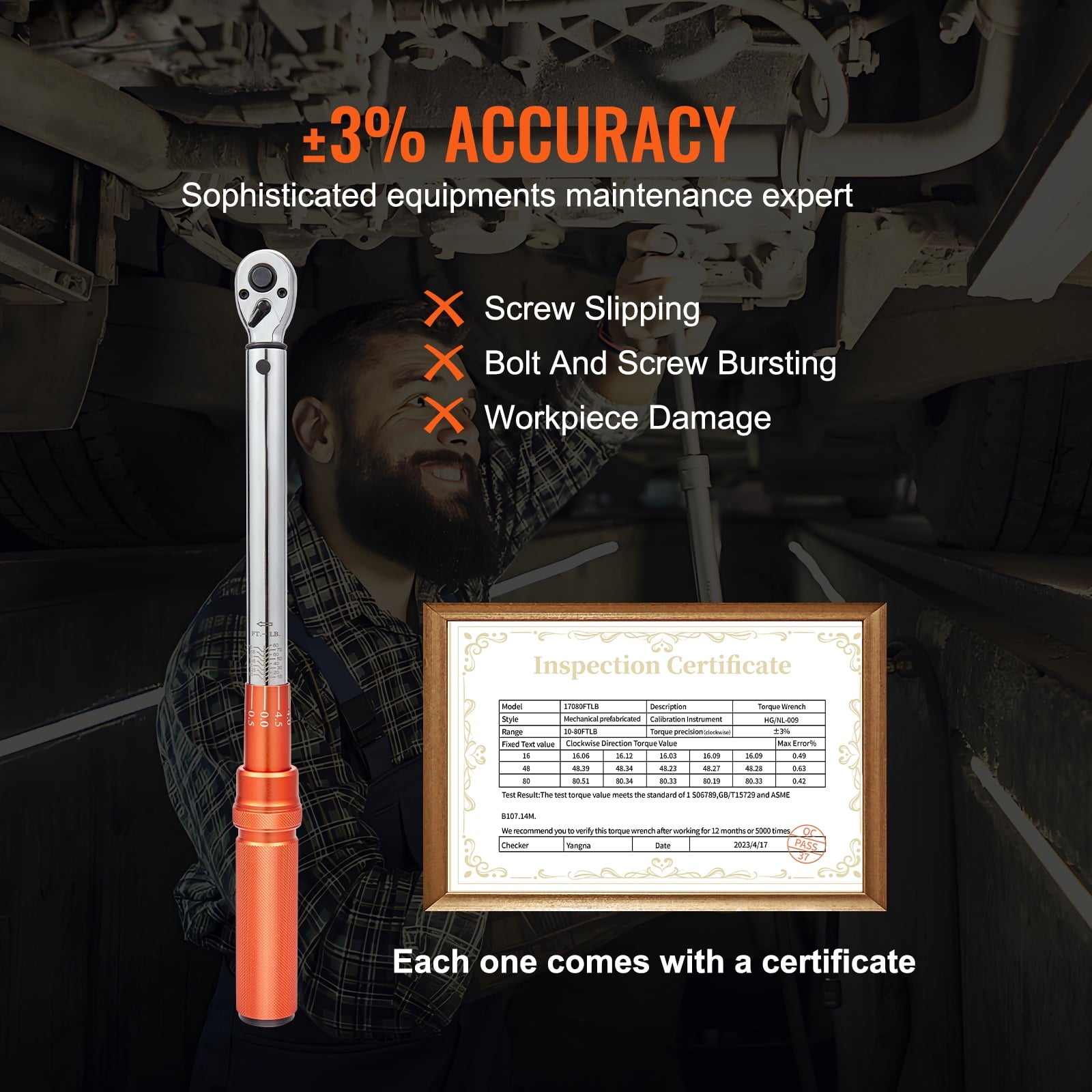 Torque Wrench, 3/8-inch Drive Click Mechanism, Adjustable 10-80ft.lb/14-110n.m, Two-Way Torque Wrench Set, Mechanical... - Image 2