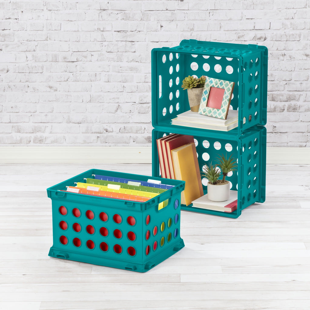 File Crate, Versatile Plastic Bin with Handles, Letter or Legal File Storage, Black, Standard Size