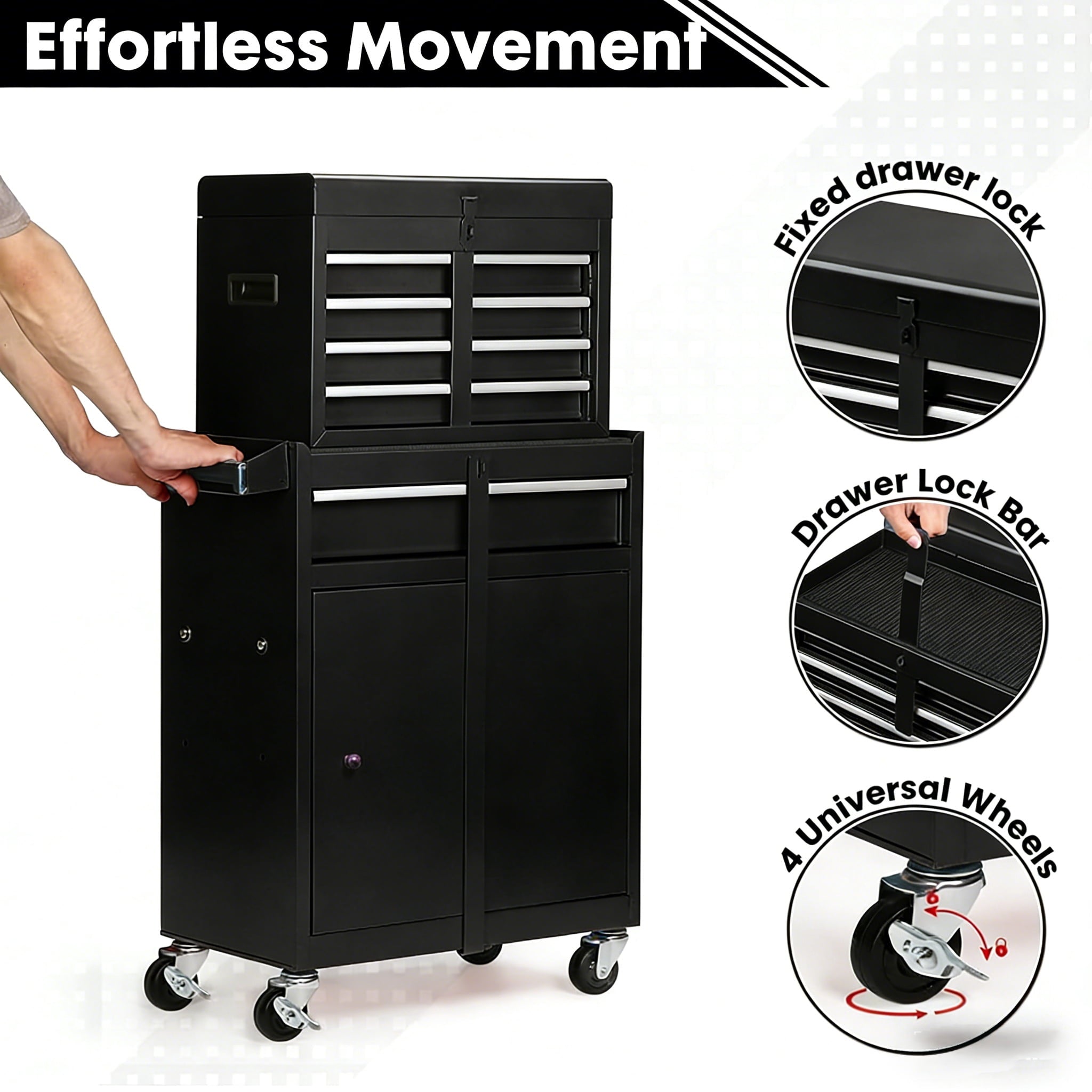 ARTMAN 5-Drawer Rolling Steel Tool Storage Chest,2-IN-1  Tool Cabinet with Lockable Wheels and Sliding Drawers for Garage Workshop Rapair Sh - Image 4