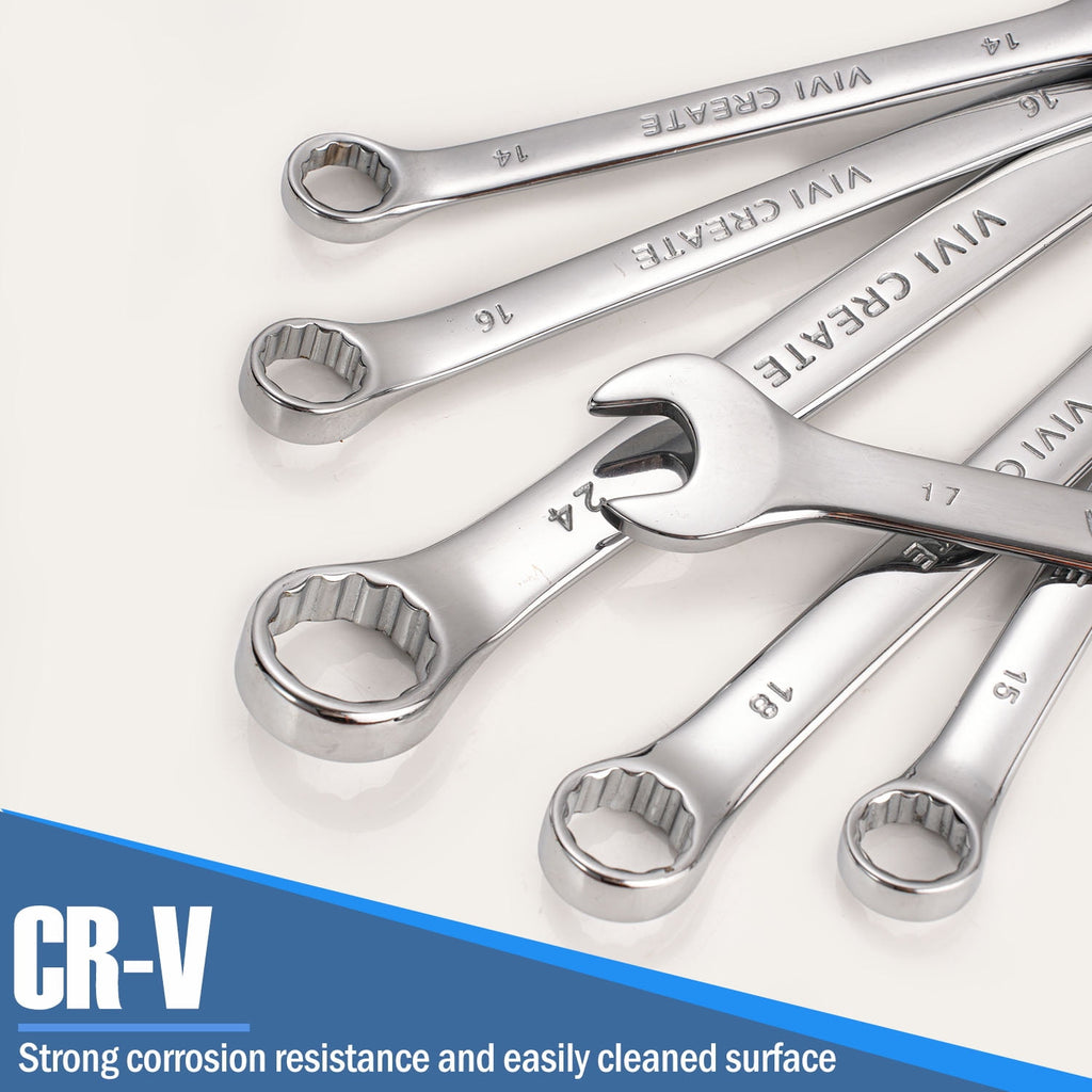 26-Piece Combination Wrench Set, SAE & Metric 8mm24mm & 1/41, Chrome Vanadium Steel Open End Wrenches with 12-Point B... - Image 2