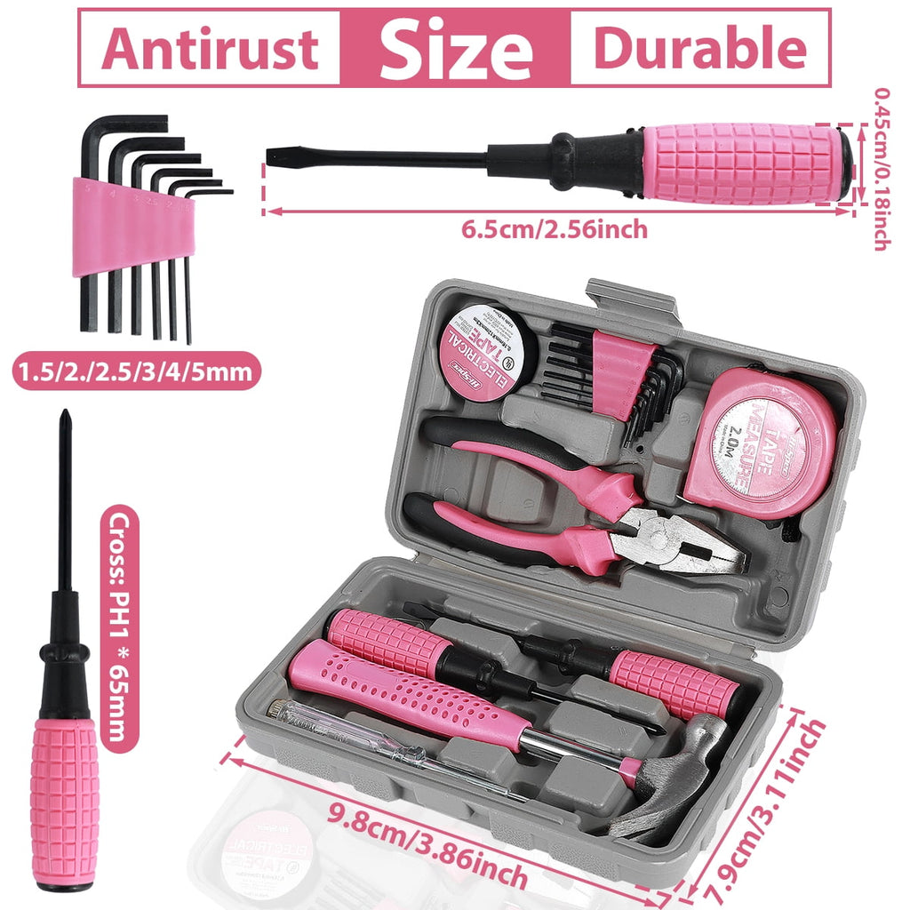 Tool Set,Home Repair Tool Kit,Pink Tool Set for Women,with Case,Steel,Pink,1.58 lbs - Image 5