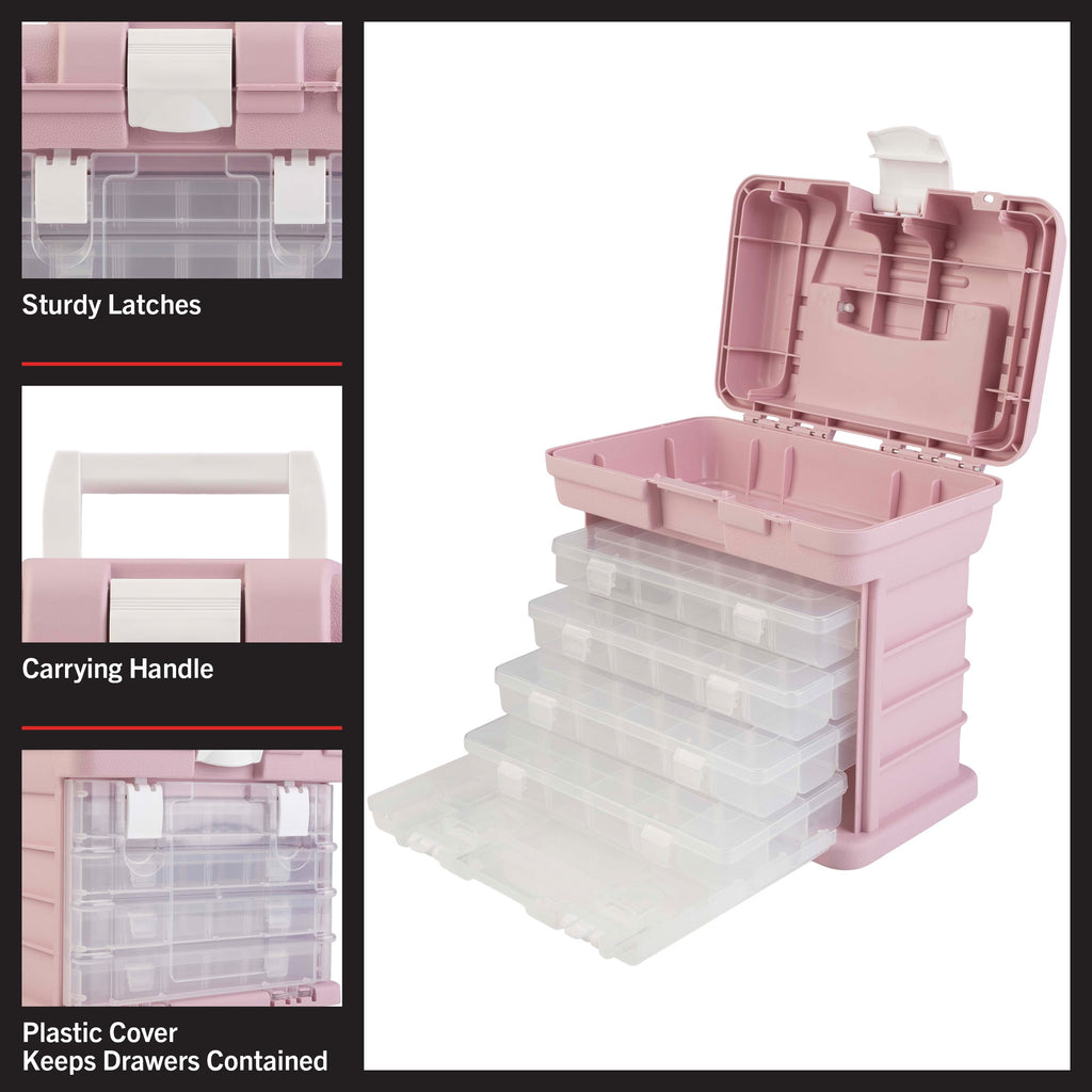 Stalwart Small Parts Organizer Toolbox for Hardware, Tackle or Crafts, Pink - Image 4