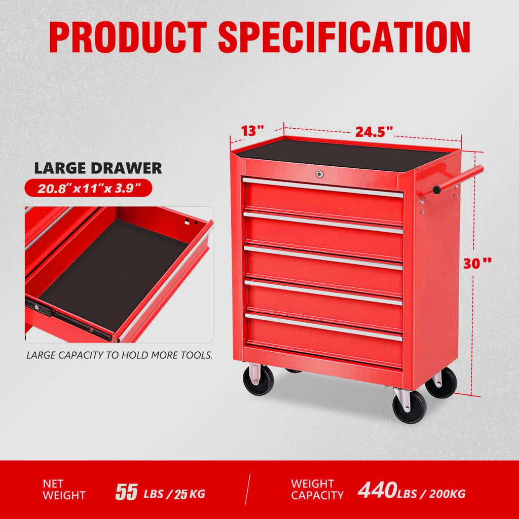 5-Drawer Rolling Tool Chest with Wheels Multifunctional Tool Chest Portable Tool Storage Cabinet with Locking System ... - Image 5