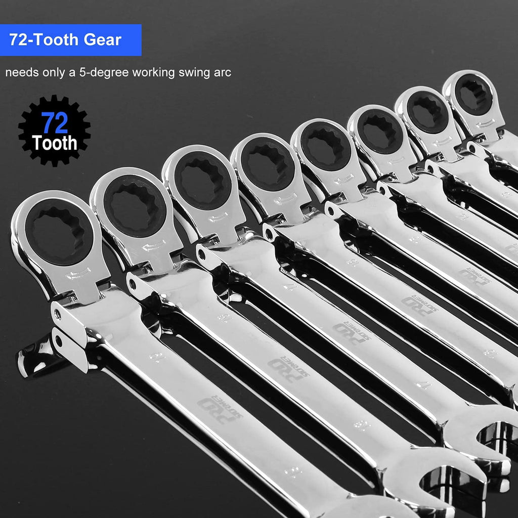 14-Piece Flex-Head Ratcheting Wrench Set, 6-19cm Metric Chrome Vanadium Steel Ratchet Wrenches, Combination Ended Spa... - Image 3