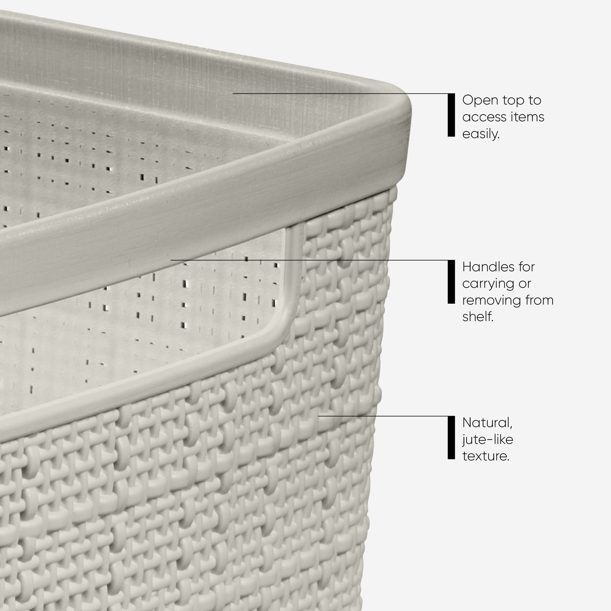 Jute Small Gray Plastic Decorative Storage Basket, 10.6 in x 7.8 in x 4.3 in