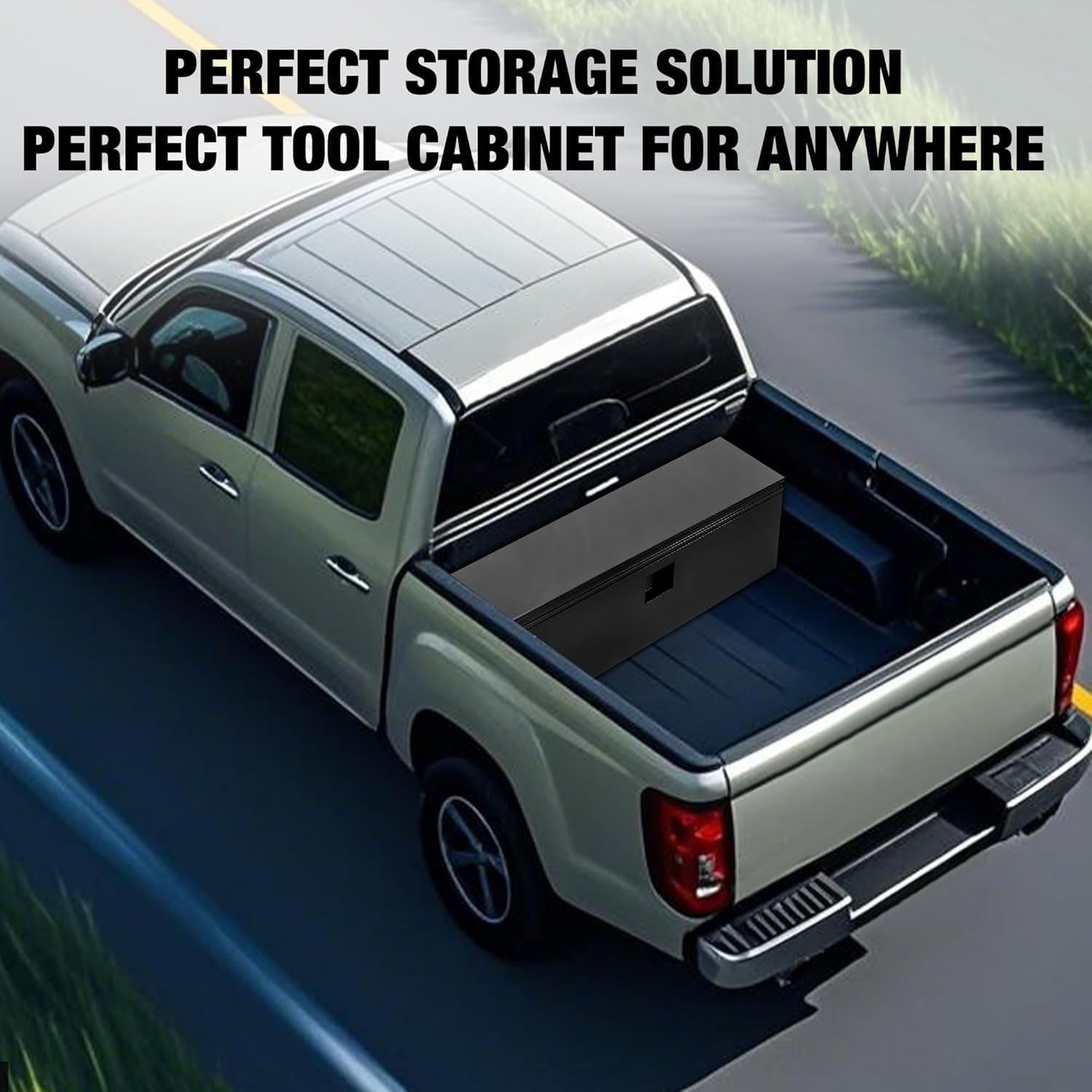 Studyset Black Steel Truck Bed Tool Box, 30"x 15"x 15", Black Powder Coated Storage Chest, Weatherproof Tool Organizer Truck Box for Organiz - Image 3