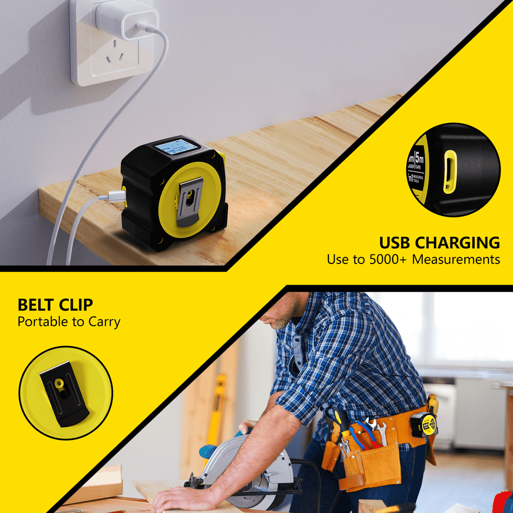 Digital Tape: 16ft 2-In-1 Laser Tape, Measuring Tape Almighty, 164ft Infrared Laser Tape Measure Type-C, LCD Diaplay ... - Image 4