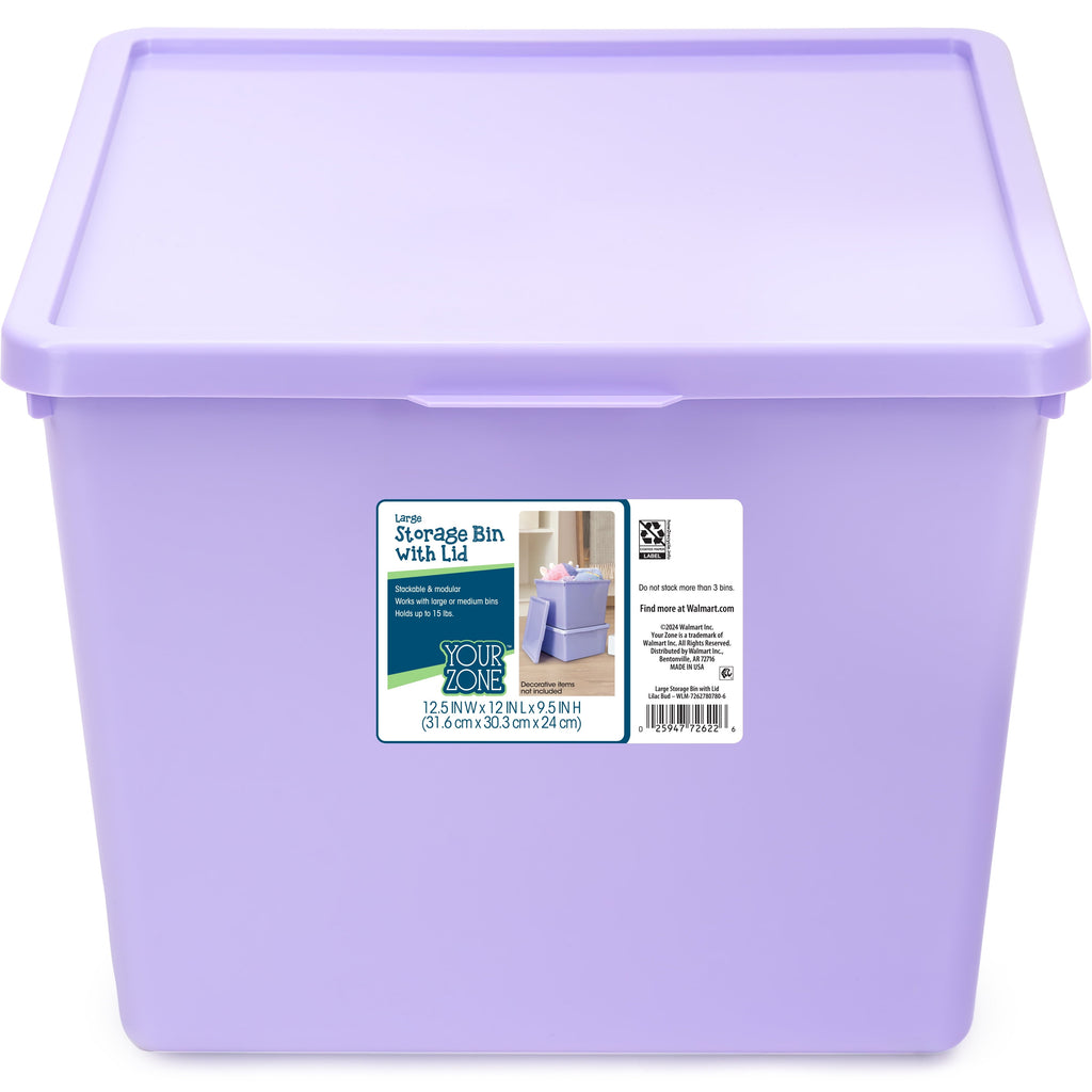 Kids Large Tinted Clear Plastic Stacking Storage Bin with Lid, Grey, 12 in x 12.4 in x 9.4 in