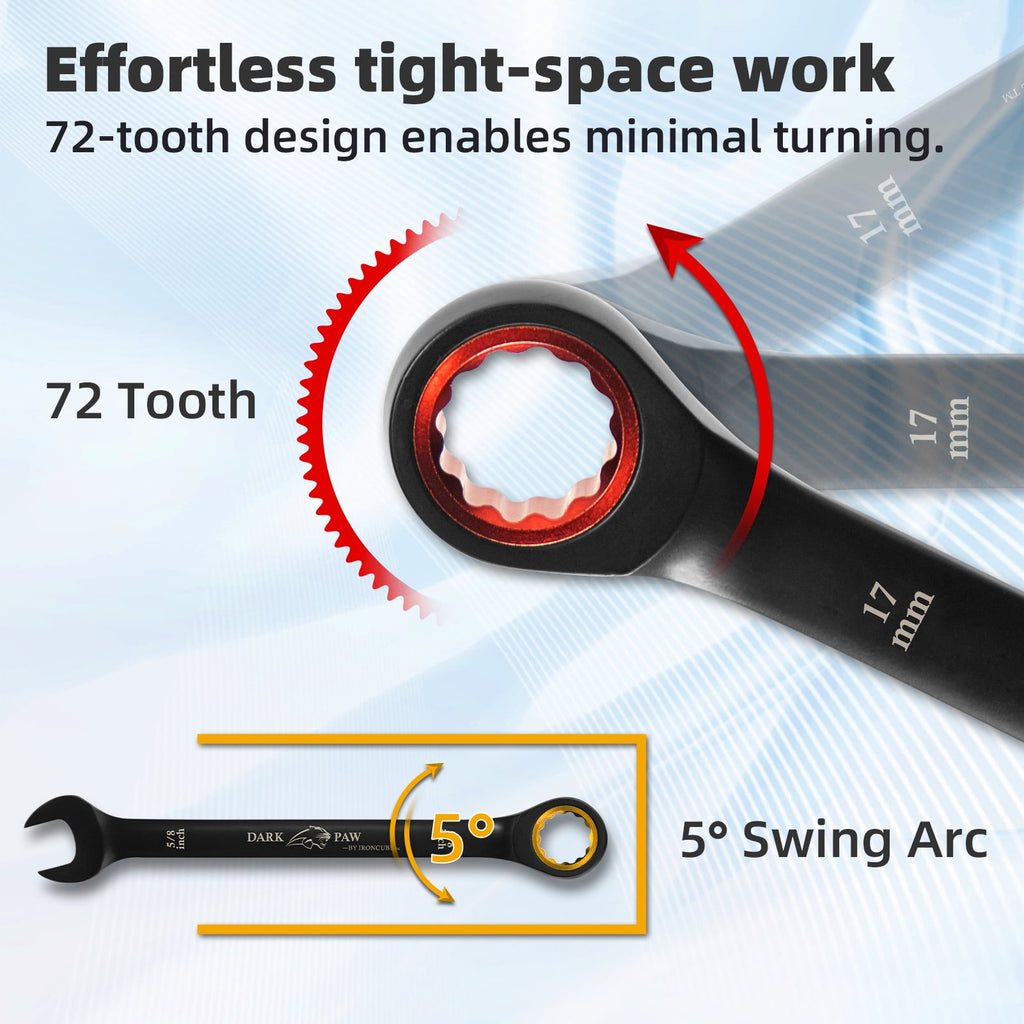 IRONCUBE 16-Piece Metric & SAE Ratcheting Wrench Set - Black Chrome Vanadium - Including Water-Resistant Wax Canva Bag - for Automotive Repa - Image 3
